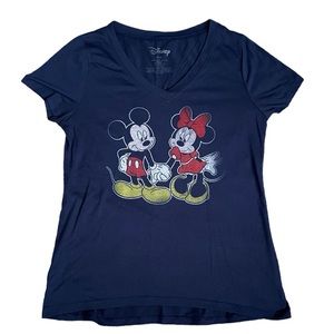 Mickey & Minnie Mouse Youth Navy V-Neck T-Shirt, Size L, Navy